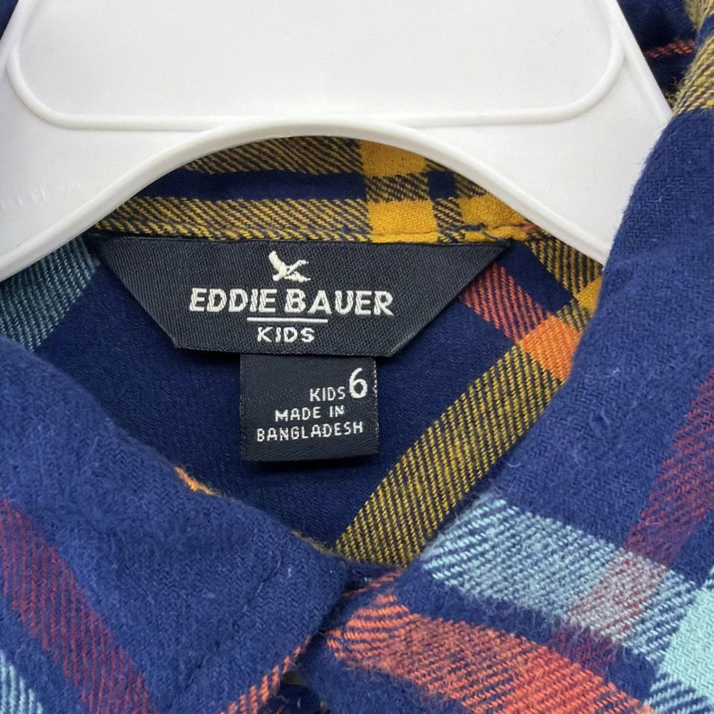 Eddie Bauer Kids Size 6 Tan Faux Sherpa Lined Vest‎ Blue Plaid Flannel Shirt Set